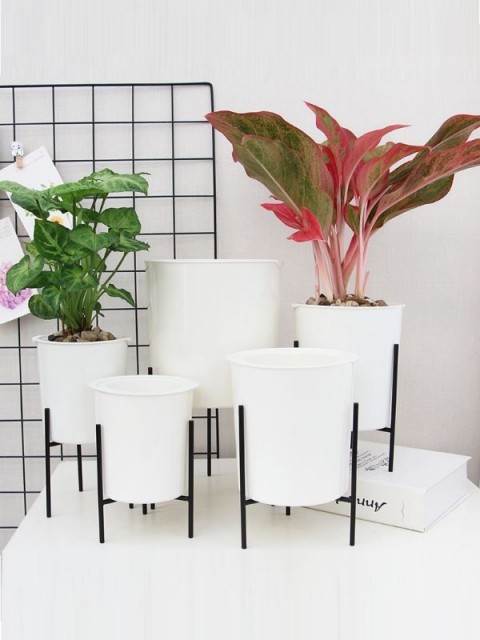 Cylindrical Pot on Wrought Iron Stand