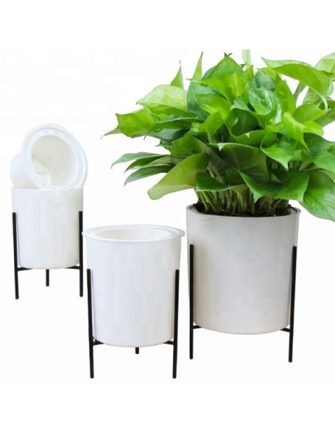 Cylindrical Pot on Wrought Iron Stand