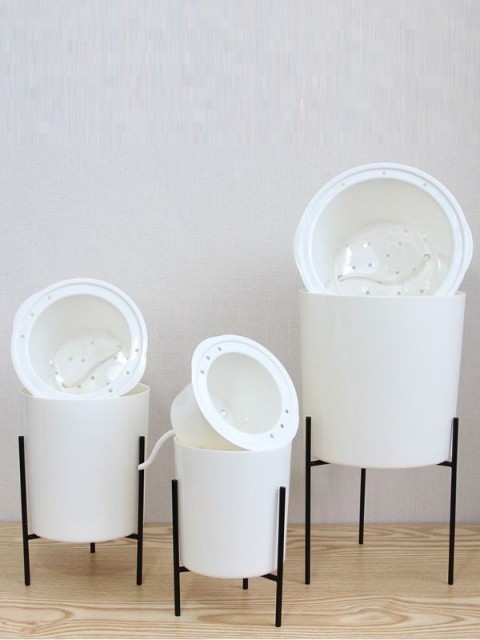 Cylindrical Pot on Wrought Iron Stand