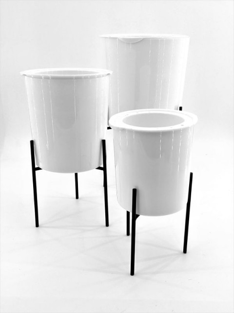 Cylindrical Pot on Wrought Iron Stand